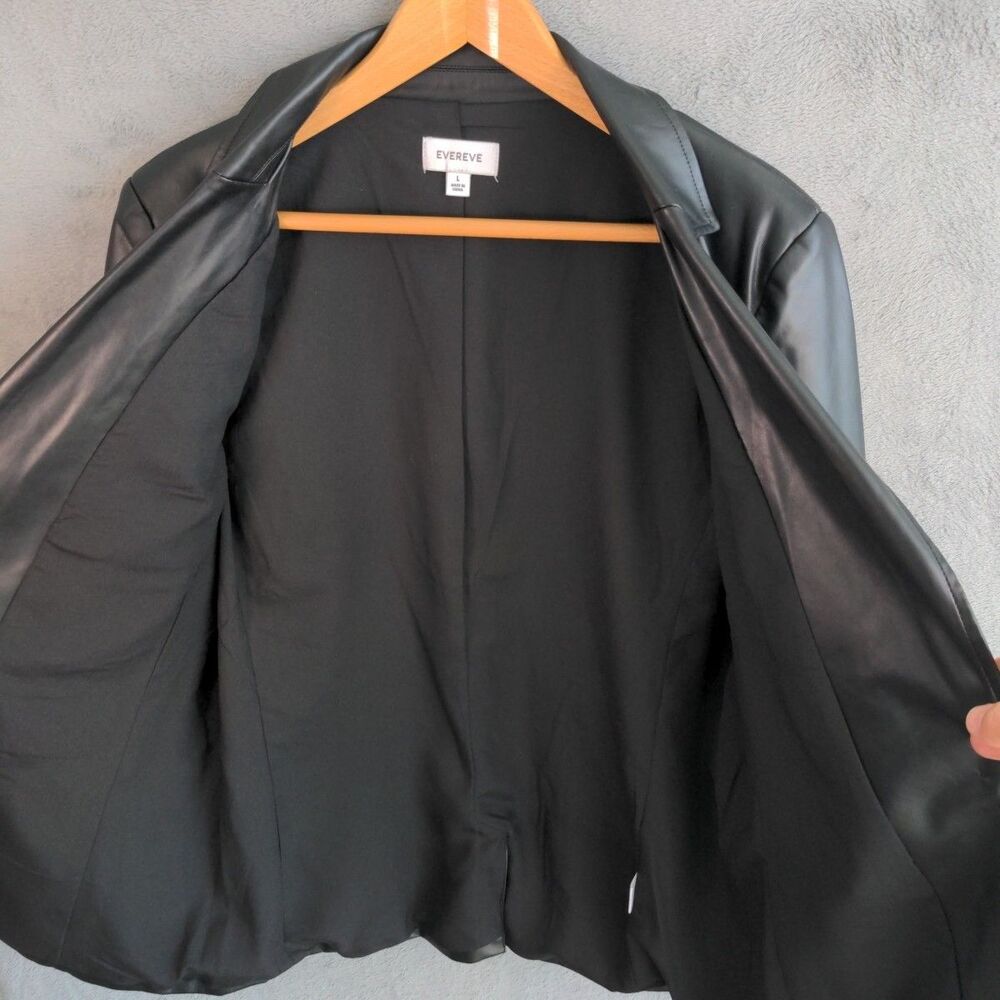 EVEREVE Perry St. Faux Leather Blazer Jacket Size L Black Lined Vegan Classic - Picture 9 of 10